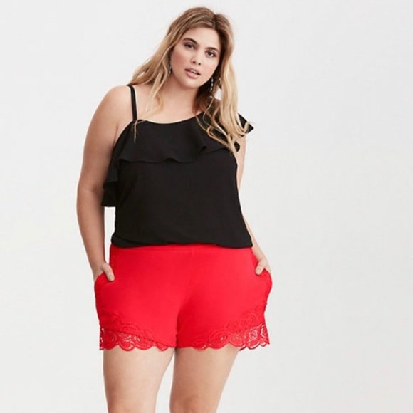 torrid Pants - Torrid Red Lace Trim Shorts Women's Plus Size 14